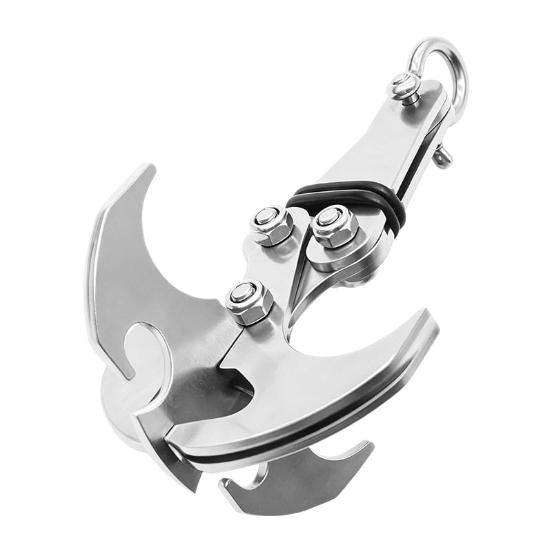 Stainless Steel Foldable Grappling Hook, 4-Claw Outdoor Survival Climbing Tool with Carabiner, for Camping and Hiking Adventures