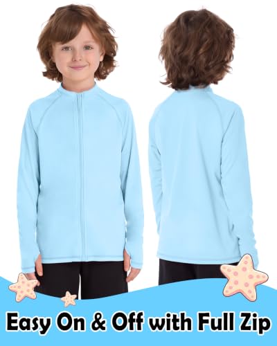 Image of Roadbox UPF 50+ Boys Zip Up Rash Guard Kids Long Sleeve Swim Shirt