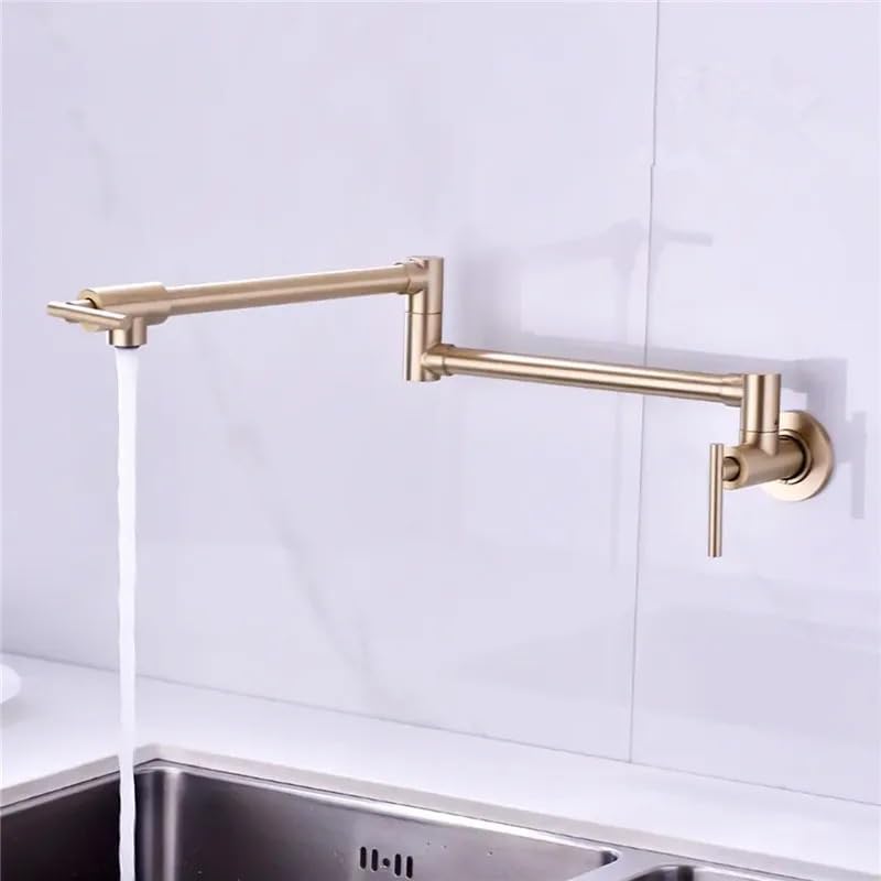 Brushed Gold Wall-Mounted Foldable Kitchen Pot Filler Single-Cold Rotatable Nickel Black SUS304 Sink Fixture(Black)