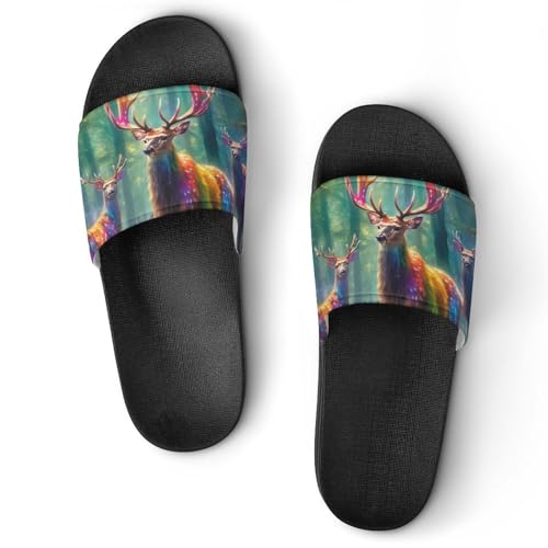 Colorful Deer Family Funny House Sandals Non Slip Shower Slippers Quick Drying Bathroom Shoes for Women Men