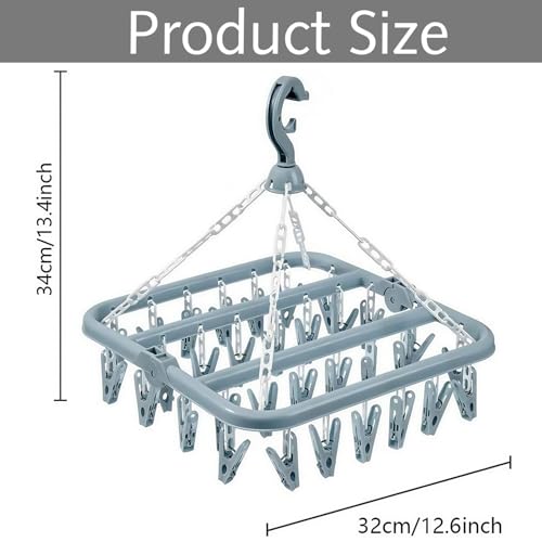 Ezranova Faltbarer Wäscheständer with 32 Clips Drehhaken Winddicht Kleiderbügel für Socken Unterwäsche Handtücher