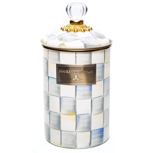 Image of MACKENZIE-CHILDS Enamel Canister, Large, Gray-and-White Sterling Check