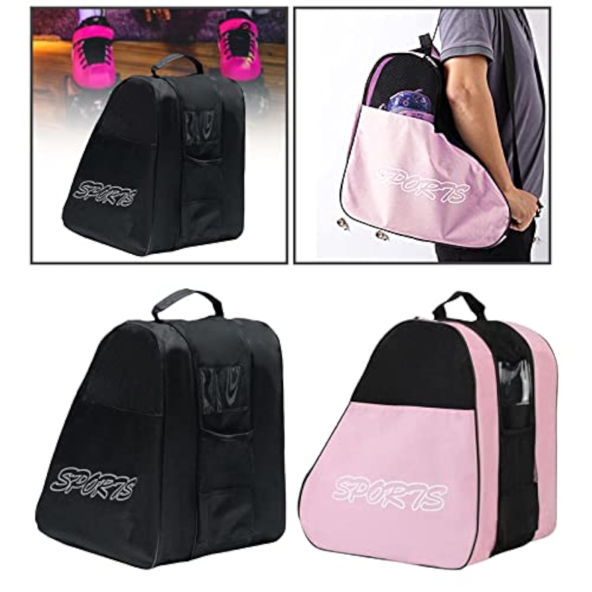 Breathable Skating Shoes Bag, 2Pcs Set, Pink & Black