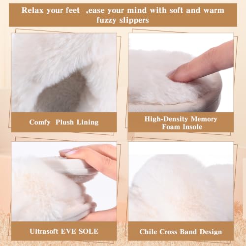 Image of 12 Pairs Women's Fuzzy Slippers Cross Band Open Toe Bridesmaid Fluffy Comfy House Slippers for Indoor Outdoor Wedding