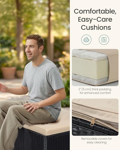 SONGMICS Garden Furniture Set, PE Rattan Patio Furniture Set, Outdoor Corner Sofa Couch, Handwoven Rattan Patio Conversation Set, with Cushions and Glass Table, Black and Taupe GGF005B05 6 SONGMICS Garden Furniture Set, PE Rattan Patio Furniture Set, Outdoor Corner Sofa Couch, Handwoven Rattan Patio Conversation Set, with Cushions and Glass Table, Black and Taupe GGF005B05 - Image 6