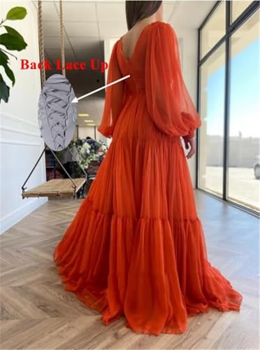 Long Sleeve Tulle Prom Dresses V Neck Puffy Formal Evening Party Gown for Women Princess Wedding Dress2
