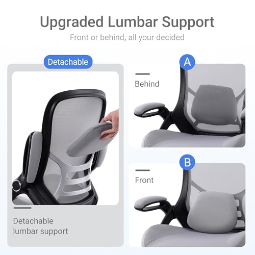 Image of HYLONE 400lbs Heavy Duty Office Chair, 5 inch Thickened Seat Ergonomic Desk Chair with Adjustable Armrests, Home Office Computer Chairs for Long Hours Mesh Executive Chair(Dark Grey)