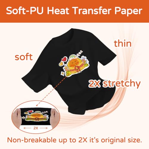 TranSmile PU-Heat Transfer Paper for T Shirts (50 Sheets, 8.5 x 11\'\') Printable Heat Transfer Vinyl for Dark Fabrics Iron on Transfers for Inkjet Printer (D-50)