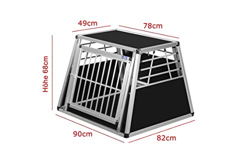 ALPUNA Transportbox N9 – Aluminium Hundebox 82×90×68 cm – Auto Hundebox mit Notausstieg, sicherer Hundetransport im Kofferraum