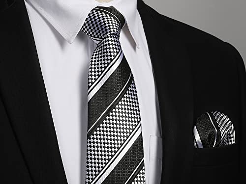 Image of Enlision Mens Ties Stripe Tie and Pocket Square Set Classic Formal Woven Neckties Handkerchief Cufflinks Wedding