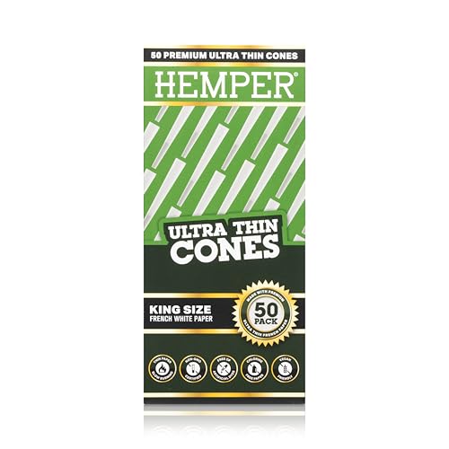 Hemper King Size Pre-Rolled Cones | 50 Pack | Natural Unbleached Ultra-Thin Rolling Papers with Built-In Filter Tips | Easy to Use | Convenient Bulk Pack - Prerolled Everyday Use - (Classic White)
