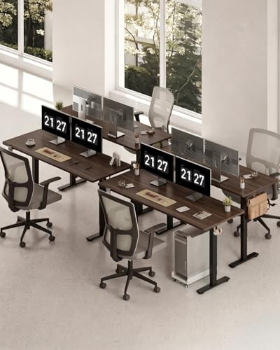 Image of FLEXISPOT 79x32 Inch Electric Large Standing Desk for Home & Office, Spacious Splice Board Desk with Cable Management & Organizer, Cup Holder & Hook, Black Walnut