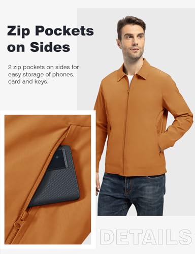 Image of TBMPOY Mens Lightweight Jackets Light Windbreaker Full Zip Casual Work Jacket Golf Business Fall Track Coat with Pockets