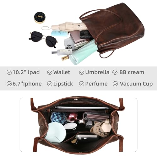 Bolso Tote vintage de cuero para mujer miniatura 5