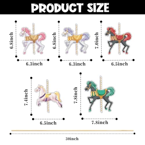 Image of Set of 15,Carousel Horses Table Centerpieces Sticks,Carousel Horse Table Toppers,Horse Party Decoration for Horse Themed Birthday Party Baby Shower Supplies.