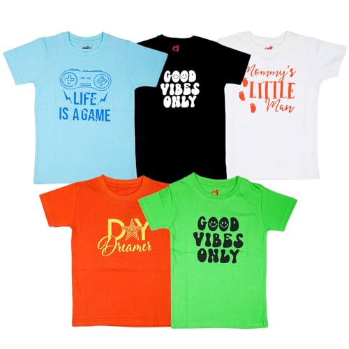 Image of 100% Cotton Printed Half Sleeve T-Shirts for Boys (Pack of 5)