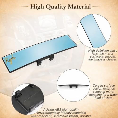 Image of 12 Inch Car Rear View Mirror - Anti-Glare Wide Angle Panoramic Mirror, Curved Surface Design, High Definition Glass, Universal Clip-On Interior Rearview Mirror