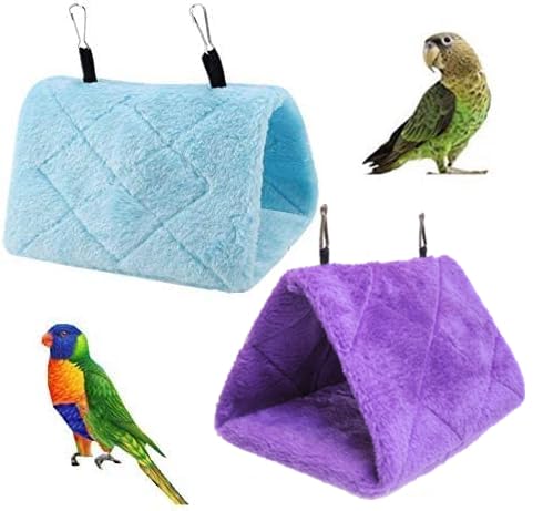 2 Pack Warm Bird Nest House Bed Hanging Hammock Plush Hanging Snuggle Cave Sleeping Bed Happy Hut for Parrot Parakeet Cockatiel Conure Cockatoo African Grey Macaw (Blue&Purple)