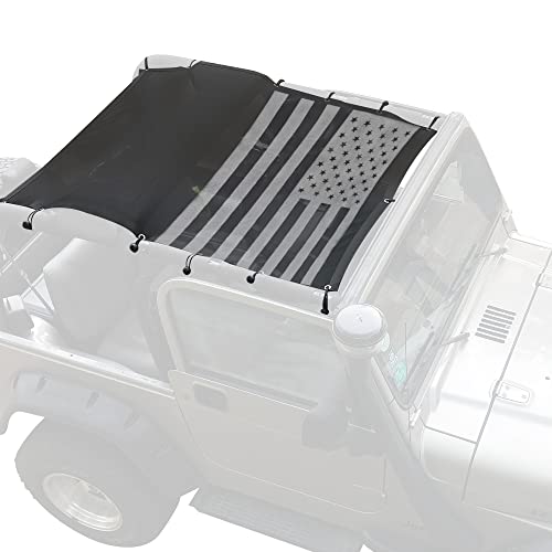 Sunshade for 1996-2007 Jeep Wrangler TJ Full Length Mesh Sun Shade, TJ US Flag Sunshade Bikini Soft Top Cover Net, Blocks UV, Wind, Noise, Black America Flag