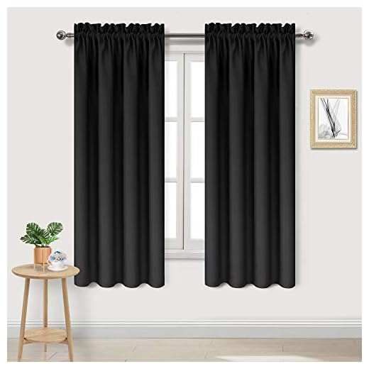 DWCN Blackout Curtains – Thermal Insulated, Energy Saving & Noise Reducing Bedroom and Living Room Curtains, Black, W 42x L 63 Inch, Set of 2 Rod Pocket Curtain Panels
