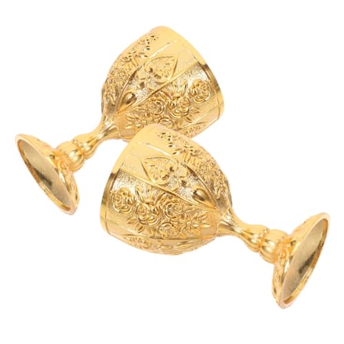 TOYANDONA 2piezas Copas de Vino Vintage de Metal Forma de Cáliz y Estampado Floral Relieve para Bodas y Fiestas Copa de Vino Real Cáliz para Beber