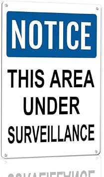 Notice - This Area Under Surveillance Aluminum Sign 8x12in, Sturdy Aluminum Metal Signs Resists Rust Fading, Caution Security Signs for Construction Sites, Walkways & Property Safety