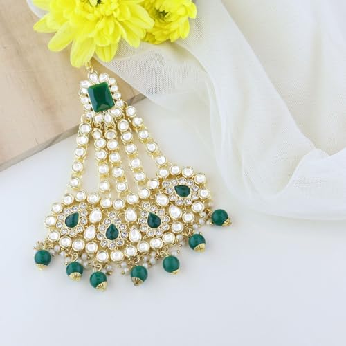 Image of I Jewels Gold Plated Mughal Beautiful Long Pearl Kundan Jhumar Passa /Jhoomar Maang Tikka for Women