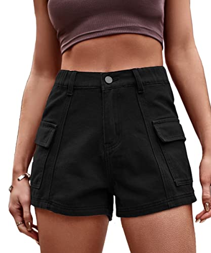 YOCUR Womens Cargo Denim Shorts - Summer Casual Vintage Loose Button Zipper Shorts