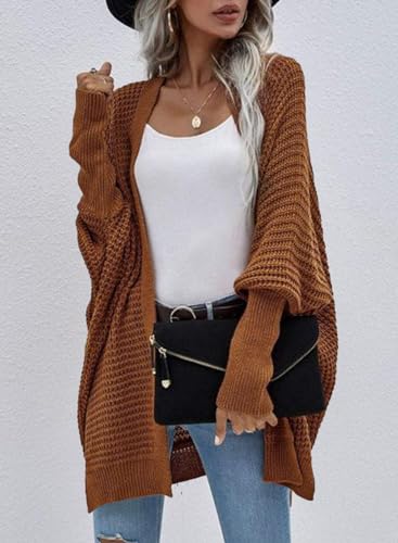 Dokotoo Women's 2025 Fashion Casual Oversized Open Front Batwing Long Sleeve Chunky Knit Cardigans Sweaters Outerwear Coats4