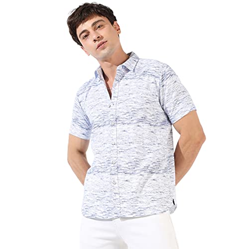 Image of CAHOOT Men's Button Up Shirt for Casual Wear | Regular Fit | Poly Lycra Shirt Crafted with Short Sleeve & Enhanced Stretch Comfort Fit for Everyday Wear