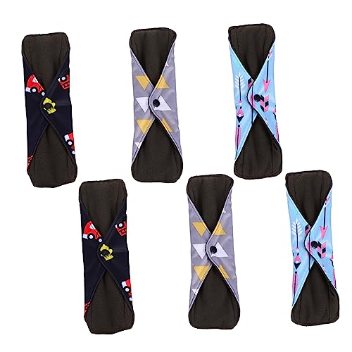 SAFIGLE Toallas Sanitarias Reutilizables De Tela Bamboo Carbón 6 Piezas Absorbentes Doble Broche Para Periodo Menstrua Femenino Uso Diario