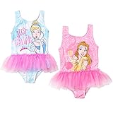 Disney Princess Belle Cinderella Toddler Girls 2 Pack Tutu One Piece Swimsuit Pink/Blue 2T