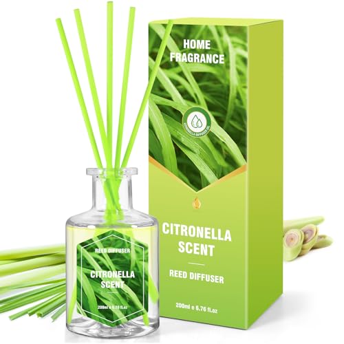 DERDUFT Citronella Reed Diffuser Long Lasting Fragrance Large Capacity 200ml Reed Diffusers for Home Patio BBQ Camping Outdoor & Indoor Uses