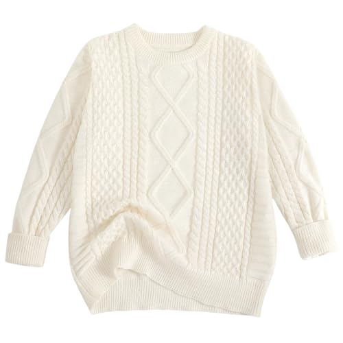 Pleneal Women Sweater Vintage Pullover Cable Knit Sweater Unisex Woven Crewneck Knitted Tops Beige3