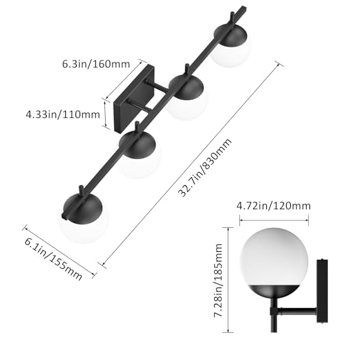 Image of Ralbay Black Vanity Lights for Bathroom Milky Glass Mid Century Modern Bathroom Vanity Wall Light Over Mirror, Black 4-Lights