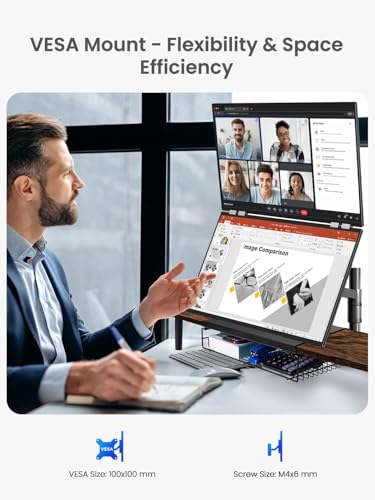 Image of QLED Portable Dual Monitor 23.8 inch 100Hz FHD 1080P Stacked Monitor - 125% sRGB Dual Vertical Displays for Coding /Gaming /Trading, USB-C HDMI Laptop Screen Extender