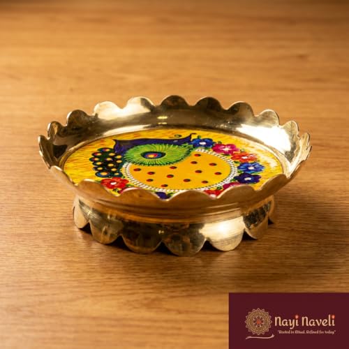 Image of Navi Naveli Brass Peacock Lotus Stand | Decorative Brass Lotus Stand for Pooja Temple Home Office and Spiritual Decor | (Size 5 Inches Peacock)