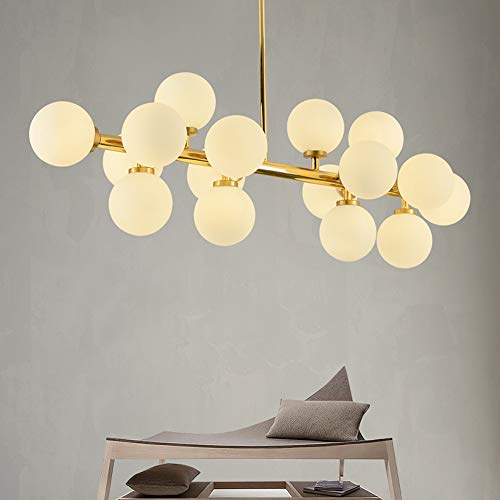SHELLTB Lustre Pendant, Boule de Verre rétro, Suspension, luminaire Moderne en Laiton brossé avec des Globes en Verre Clair,White,16lights