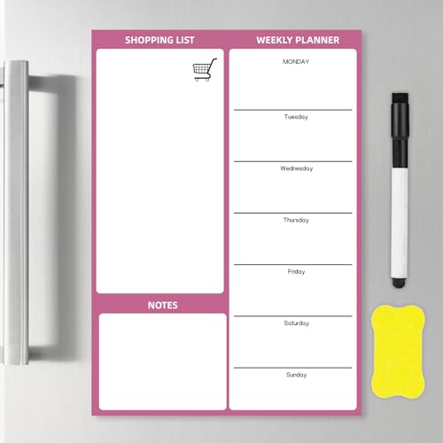 A4 Fridge Whiteboard - Magnetic Dry Erase Sheet & Pen Meal Planner & Shopping List Memo Board for Kitchen or Office