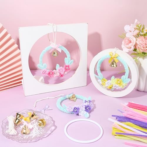 SUNNYCLUE DIY 6 Set 302 Teiliges Pfeifenreiniger Set Floridnpfeifenreiniger FrühlingsFloridnkranz Schleife Glocke Dicke Flauschige Pfeifenreiniger Basteln Mit Videoanleitung Für DIY Kunsthandwerk Krea