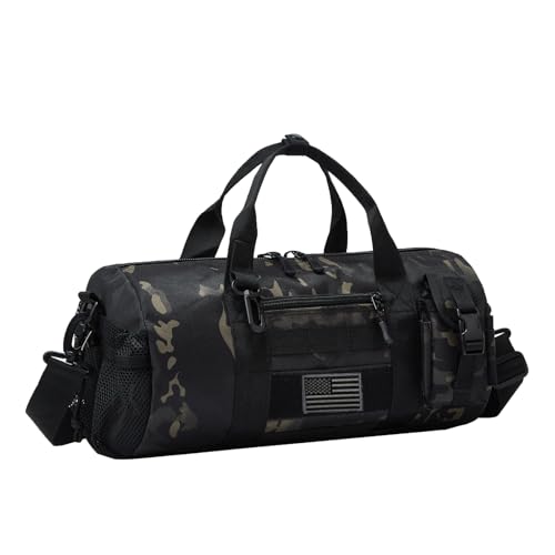 ArcEnCiel Small Tactical Duffle Bag Men Gym Pack Military Molle Shoulder Bags Shoes Storage Sports Handbag with Patch (Black Camo)