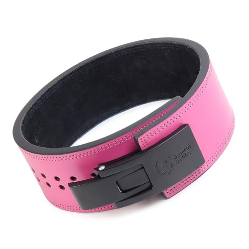 Image of 13mm Lever Powerlifting Belt - Pink Leather Gym Belt with Black Buckle - For Women- Weightlifting, Squats, Deadlifts - IPF Standard- Women (Pink Belt Black Buckle, S)