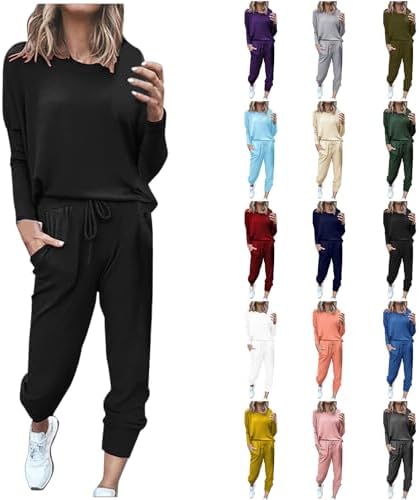 Womens 2 Piece Outfits Lounge Matching Sets for Women Long Sleeve Oversized Top and Wide Leg Pants Comfy Sweatsuits