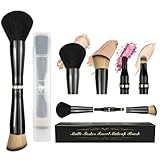 Voxora 4 in 1 Makeup Brush Set - All in One Powder/Blush, Foundation, Blending & Eyeshadow Brushes, Compact & Travel Essential