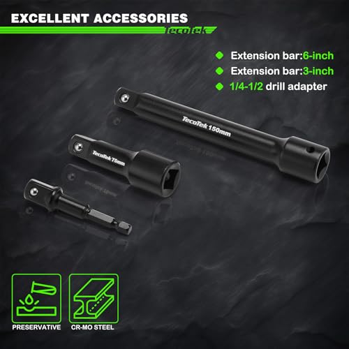 Image of TecoTek 30 Pieces 1 /2-Inch Drive Shallow Metric Impact Socket Set, Cr-Mo, 10mm to 36mm, No Skipped Sizes, 6 Point, Includes Extension Bars, Drill Socket Adapter 1 /2 inch