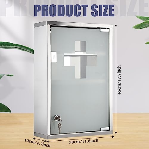 Timgle Medicine Cabinet with Lock Medicine Cabinet First Aid Cabinet Wall Mounted Bathroom Storage Hanging Medical Cabinet for Bathroom Locker Room, Silver Shiny (3 Shelves)