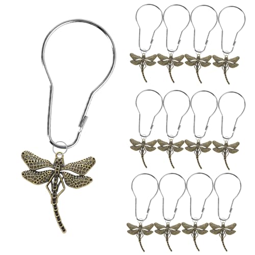 12 Pieces Shower Curtain Hooks Dragonfly Bathroom Shower Curtain Hooks Stainless Steel Shower Curtain Rings Decorative Shower Curtain Hangers Forest Garden Country Farm Theme Bathroom Decor
