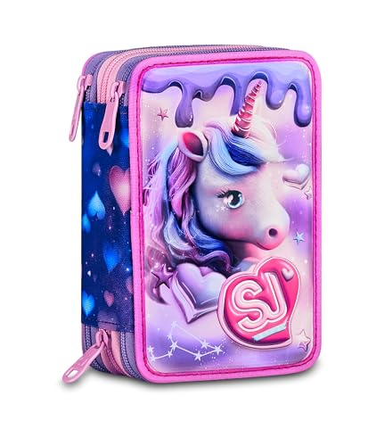 SJ GANG STYLE JAM GANG Astuccio Scuola 3 Zip 3D PIXIE UNICORN, Rosa, Triplo Scomparto, Scocca con unicorno in rilievo, Portapenne Attrezzato, 45 pezzi, Accessori Zaino, Scuola elementare, Bambina