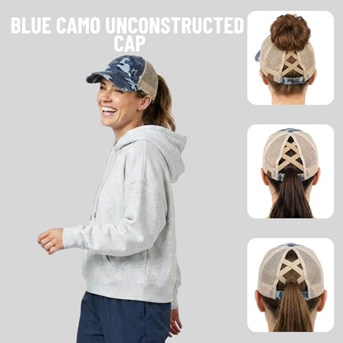 Image of Funky Junque Womens Baseball Cap Dad Hat Ponytail Messy Bun Trucker Ponycap