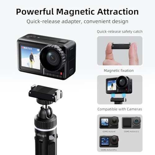 Image of Celfiexpt 40cm Compact Action Camera Tripod, Portable Camera Stand with 1 /4 inch Screw & Magnetic Quick-Release Adapter for DJI Osmo Action 5 Pro /4 /3 /2, 360 Ball Head (Camera Not Included)